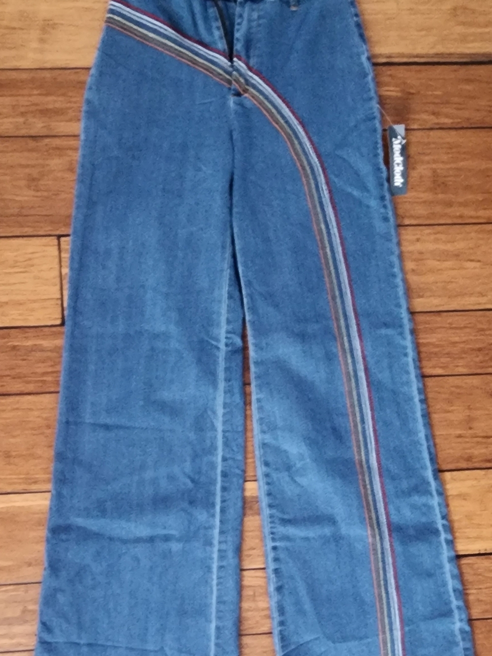 Modcloth Size 8 New Blue Wide-Leg Jeans with Multicolor Curved Stripe